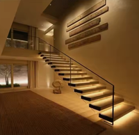 Prix d'usine Design moderne Utilisation intérieure Fils de bois Escalier flottant en verre trempé