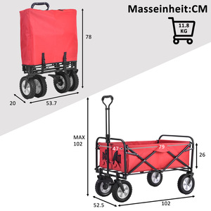 Chariot de camping pliable rouge tout-terrain avec 4 roues pour la randonnée, les voyages et le transport - Product Image 3