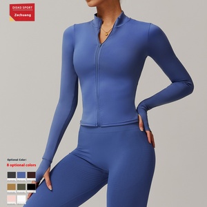 Veste <span class=keywords><strong>de</strong></span> sport pour femme, <span class=keywords><strong>coupe</strong></span> ajustée, en tissu extensible, avec fermeture éclair intégrale, col montant, trous pour les pouces, longueur courte, pour le yoga et les activités <span class=keywords><strong>de</strong></span> plein air - Product Image 2