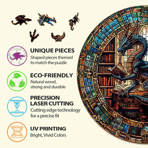 Puzzle rond en bois Dragon Magique Fantastique, design artisanal en vitrail, fourniture d'usine, puzzle OEM pour collectionneurs adultes - Product Image 2