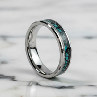 Nouvelle bague en tungstène plaquée argent de 6 mm à la mode avec incrustation de météorite et de turquoise pour hommes et femmes, accessoire de bijoux pour anniversaire et fête