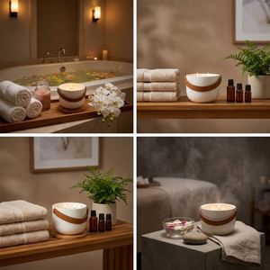Venta al por mayor directa de fábrica: Frascos de cerámica de lujo vacíos y reutilizables con tapa de bambú y asa de cuero para fabricación de velas DIY - Product Image 5