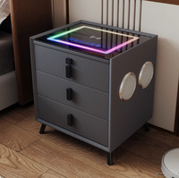 Table de Chevet Moderne Simple en Bois avec Lumière LED, Audio Bluetooth Intelligent et Double Chargeur Sans Fil pour Chambre et Salon