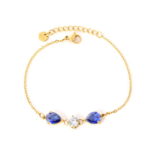 สร้อยข้อมือชุบทองรูปทรงหยดน้ำประดับด้วยหินสีฟ้าและใสสำหรับผู้หญิงเป็นของขวัญเครื่องประดับ - Product Image 5