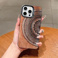 Casing Handphone TPU PC Berlapis Perak dengan Cetakan Bunga Totem Kopi Artistik untuk Iphone 13 14 15 16 17 18 Pro Max