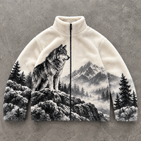 Veste d'hiver pour homme en polaire Sherpa motif loup, entièrement zippée, à poils longs, pour activités extérieures, fabricant OEM ODM sur mesure pour marques