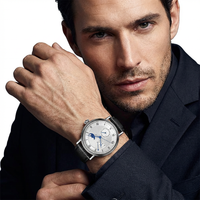 Montres de luxe pour hommes avec cadran à chiffres romains personnalisés, bracelet en cuir, montre à quartz avec phases solaires et lunaires