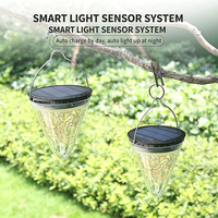Lampe solaire suspendue à batterie lithium, temps de décharge de 8 à 10 heures, allumage/extinction automatique, capteur de lumière, étanche IP55, lampe conique pour jardin