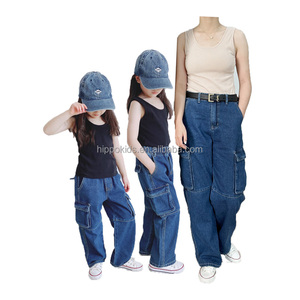HIPPO KIDS 2024 Jean Cargo Bleu Foncé de Haute Qualité pour Petites Filles 3-8 Ans, Pantalon Assorti Maman et Moi - Product Image 1