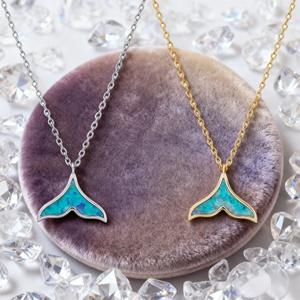 व्हेलफेल कॉव ट्रेंडी गोल्ड प्लेटेड ब्लू ओपल मर्मेड टेल लिंक चेन महिलाओं के लिए आकर्षक गहने हार - Product Image 2