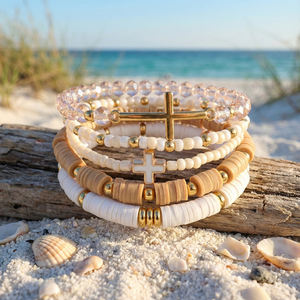 Ensemble de bracelets croisés de plage Go2boho, bracelets superposés en perles Heishi, bijoux bohèmes chrétiens pour femmes - Product Image 4