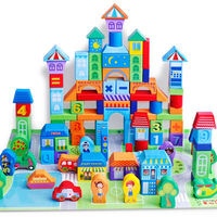Blocs de construction en bois personnalisés pour enfants, 100 pièces, ferme et ville, jouets éducatifs empilables pour l'apprentissage des enfants