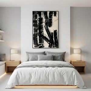 Peinture à l'huile abstraite noir et blanc peinte à la main sur toile texturée, œuvre d'art pour l'intérieur du salon, du hall ou de la décoration commerciale - Product Image 3