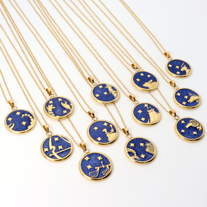 Collane con Ciondolo Zodiacale Minos, Gioielli da Donna in Acciaio Inossidabile Placcato Oro 18K con Smalto Blu - Product Image 2
