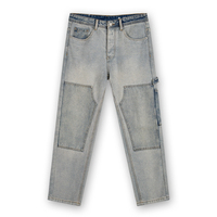 Jean cargo bleu gris délavé pour homme, coupe droite ample, grandes poches utilitaires, OEM, marque privée 4254585-53