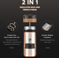 Tasse à café 2 en 1 moderne en acier inoxydable isolée à double paroi avec logo personnalisable Tasse de voyage portable avec presse française