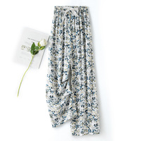 Pantalon de pyjama ample à motif floral pour femme - Taille haute élastique, coupe droite, en viscose/coton respirant, longueur intégrale