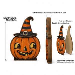 Decorazione da Tavolo Retrò in Legno 2026: Vassoio con Zucca, Fantasma, Gatto Nero e Scheletro per la Stagione di Halloween - Product Image 3