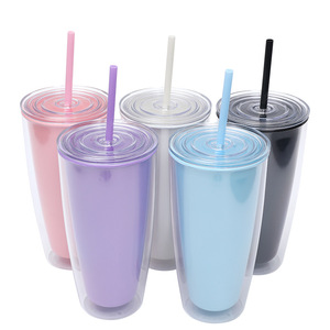 Vaso <span class=keywords><strong>de</strong></span> Plástico <span class=keywords><strong>de</strong></span> Doble Pared con Pajita y Tapa, Reutilizable, para Café Frío, Libre <span class=keywords><strong>de</strong></span> BPA, Botella <span class=keywords><strong>de</strong></span> Agua Aislada para Mujeres y Niñas - Product Image 4