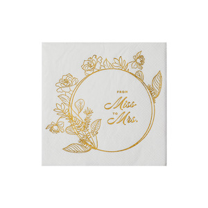Wedding Paper Napkins 250mm Square Printed White With Gold Floral Design For Miss To Mrs Celebration - Product Image 5