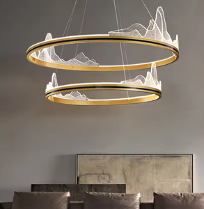 Lámpara colgante de anillo de círculo redondo moderno Golden Ice Mountain Aluminio Acrílico LED Tamaño mediano - Product Image 3