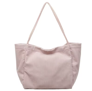 Bolsa de compras de pana de color retro, simple, de gran capacidad, reutilizable, con diseño personalizado, al por mayor. - Product Image 1