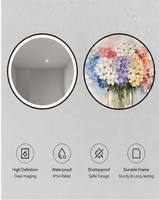 Miroir LED intelligent rond mural, miroir de salle de bain anti-buée avec capteur tactile, température de couleur réglable en 3 niveaux, affichage de l'heure, IP44 CE