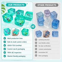 Vente en gros d'usine - Cube d'eau transparent sur le thème de l'océan avec des étoiles scintillantes et des coquillages - Jouet souple en TPR à presser - 4,5 cm - Mini pour enfants et adultes