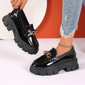 British Style Dress Shoes for Women Size 36-43 New Slip-on Loafers Metal Thick Bottom <b>Heel</b> Chunky - Product Image 3