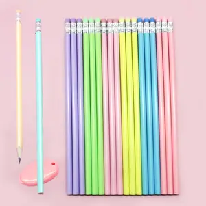 Pencil Wholesale Macaron Triangle Rod Bright Lime Wood with Rubber Tip Sketch Drawing Pen Learning Stationery HB Pencil