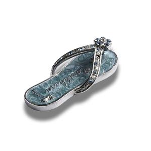 Aimants de réfrigérateur personnalisés en métal gaufré argenté en forme de tongs ornées de diamants bleus - Product Image 2