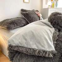 Ensemble de literie en peluche Shaggy de luxe King Size couette d'hiver chaude de bonne qualité avec des volants en gros