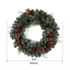 Couronne de Noël de 30 pouces, style tendance, décoration d'intérieur, couronne artificielle de baies rouges pour porte d'entrée - Product Image 1