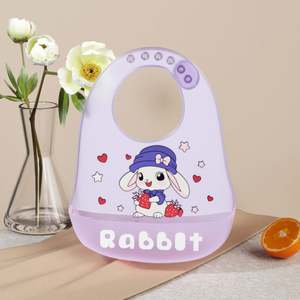 Venta al por mayor de Baberos de silicona para bebés personalizables cómodo suave fácilmente ajustable Cierre de botón impermeable sin BPA patrones de impresión - Product Image 4