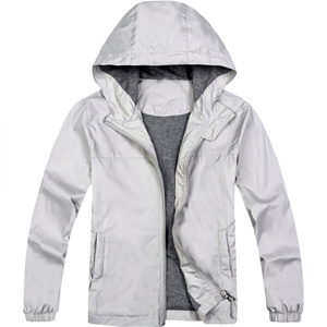 Unisex Light Gray Windproof Casual Pullover Solid Color Polyester Winter Wear Windbreaker Jacket Lightweight Custom LOGO Design - Product Image 3