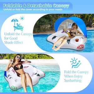 Flotador Inflable para Piscina con Toldo, Sillas Flotantes Grandes con Portavasos y Reposabrazos, Flotador para Piscina, Flotadores Acuáticos para Adultos - Product Image 4