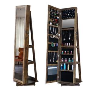 DB Full-Length 360° Swivel <b>Mirror</b> <b>Jewelry</b> <b>Cabinet</b> Elegant Organizer - Product Image 1