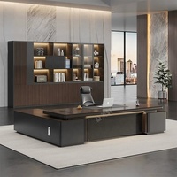 Bureau de direction de luxe moderne en L en bois avec rangement latéral pour ordinateur