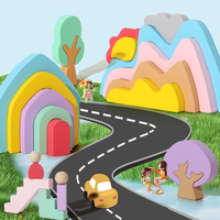 Bloques de Madera Arcoíris, Juguete de Apilamiento Ciudad de Cuentos, Colores Macaron, Bloques de Construcción Educativos para Niños Pequeños, Regalo STEM Divertido