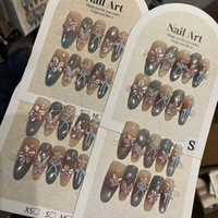 Uñas Postizas de Lujo con Diseño 3D de Flor de Hielo, Hechas a Mano, de Alta Calidad, Brillantes y Reutilizables para Uso Diario