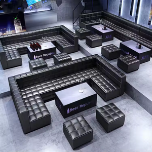 أثاث صالة الشيشة بالجملة، أرائك على شكل حرف U للنوادي الليلية، كراسي وأطقم أرائك من الجلد الصناعي الأسود للمناسبات - Product Image 6