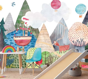 Dibujos animados nubes globos ardillas cómic bosque pared Mural papel tapiz para habitación de niños sala de estar dormitorio - Product Image 2