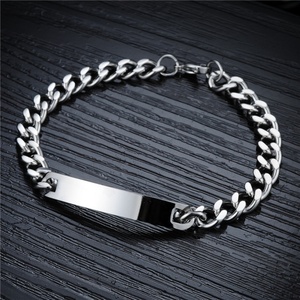 Factory Wholesale Stainless Steel Silver Jewelry Fashion <b>Engraved</b> Custom Bar Blank Chain Couple Bracelet - Product Image 2
