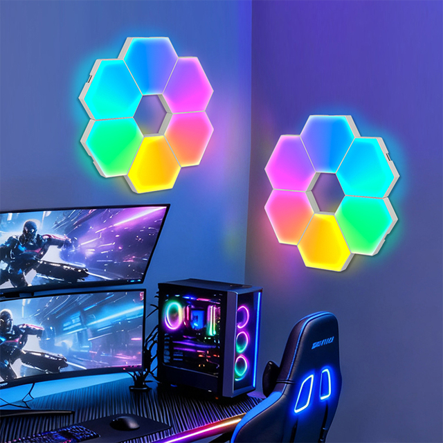 CE RoHS FCC Certified Ultra Thin Triangle Hexagon LED Panel Light with Modern Design App & Remote Control for Gaming Rooms