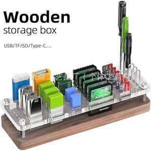 Wooden double-layer <b>memory</b> <b>card</b> holder, computer <b>memory</b> <b>card</b> stand, desktop display <b>memory</b> <b>card</b> acrylic bracket - Product Image 2