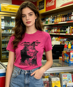 T-Shirt Vintage Y2K <span class=keywords><strong>Fucsia</strong></span> con Stampa Effetto Vissuto, Manica Corta, Vestibilità Regolare, Logo con Lettere, Abbigliamento Casual Estivo da <span class=keywords><strong>Donna</strong></span> - Product Image 4