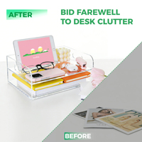 Organisateur de bureau en acrylique transparent empilable de luxe à 2 niveaux pour papiers A4 et magazines, idéal pour la maison et l'école (OEM usine)