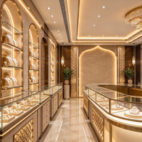 Vitrine et comptoir de présentation de bijoux avec éclairage LED élégant, ensemble complet de meubles et de design d'intérieur pour les bijouteries