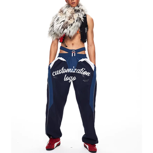 Pantalones Casuales Deportivos de Pierna Ancha con Diseño Retro Americano y Parches Curvos Personalizados para Correr y Bailar en la Calle - Product Image 2