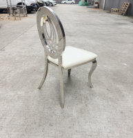 Chaise de salle à manger de luxe en acier inoxydable miroir avec dossier rond, coussin en PU blanc, pour mariage, banquet, événement - Fournisseur d'usine